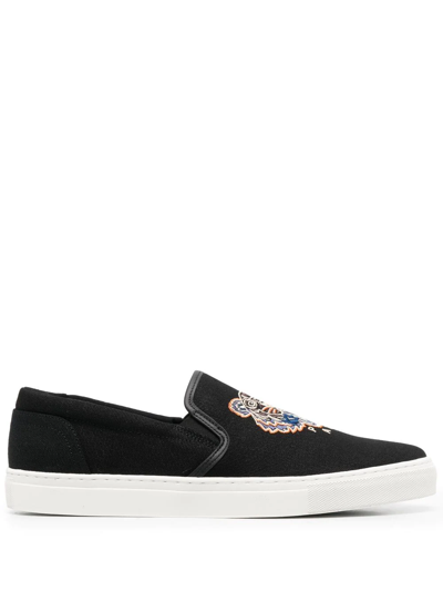 Kenzo Tiger-embroidered Slip-on Sneakers In Black