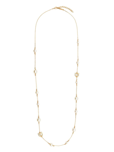 Ferragamo Bead-detail Rolo-chain Necklace In Gold