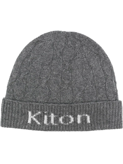 Kiton Intarsia-knit Logo Cashmere Beanie In Grey