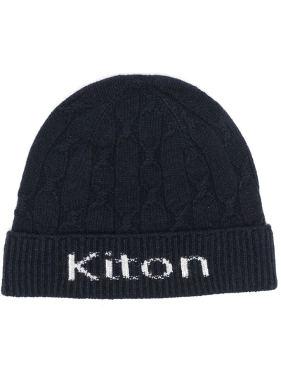 Kiton Logo嵌花针织羊绒套头帽 In Black