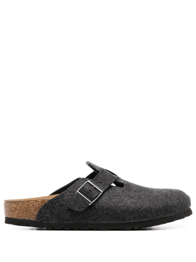 Birkenstock Boston Buckled Wool-felt Backless Loafers In Grau