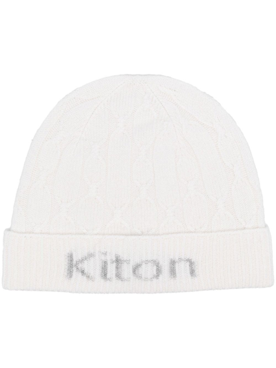Kiton Intarsia-knit Logo Cashmere Beanie In White