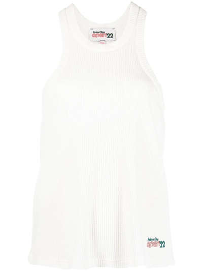 Reina Olga Logo-embroidered Waffle Tank Top In White