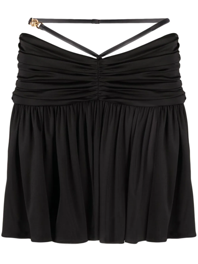 Versace Black Medusa Strap Ruched Mini Skirt