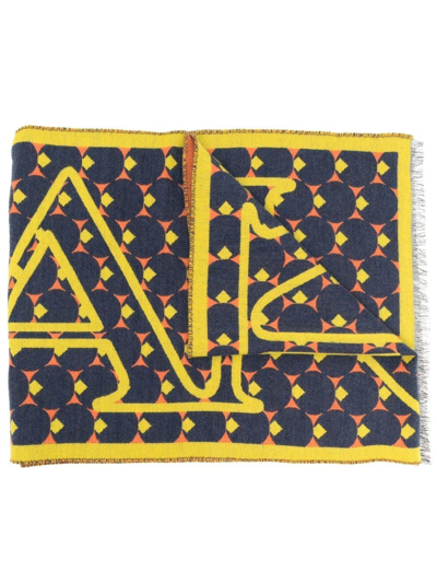 Lanvin Spotted Logo-intarsia Scarf In Blau