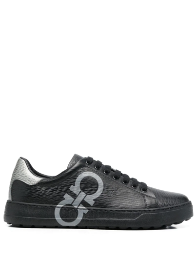 Ferragamo Gancini Logo-print Low-top Sneakers In Black