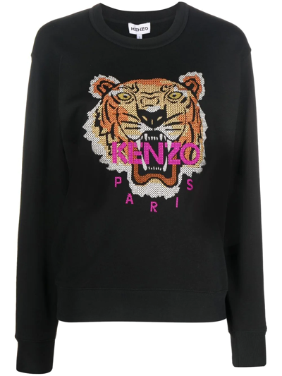 Kenzo Tiger Jacquard Straight Hem Sweatshirt In Black