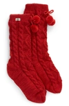 Ugg Pompom Fleece Lined Socks In Poppy Red