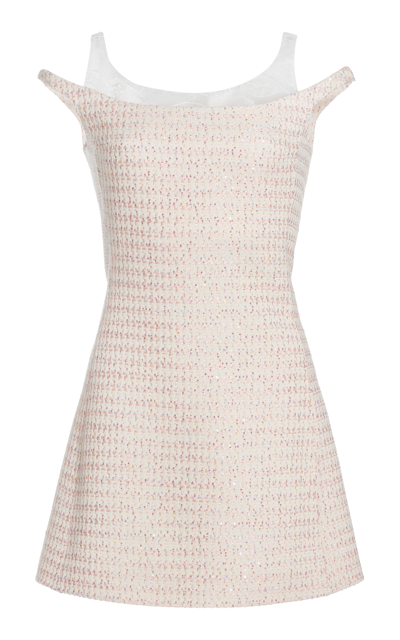 Giambattista Valli Lace Panel Off-shoulder Sequin Embellished Tweed Mini Dress In Pink