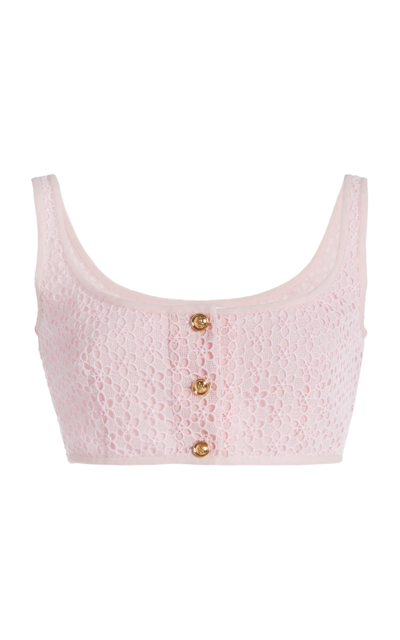 Giambattista Valli Women's Cropped Floral-eyelet Top In Champagne Rose