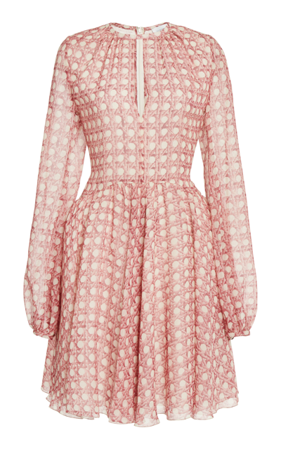 Giambattista Valli Geometric-print Puffed-sleeve Silk Mini Dress In Ivory Rose