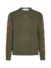 Off-white Off White Mans Green Diag Arrow Cotton Blend Sweater In Army Green Orange