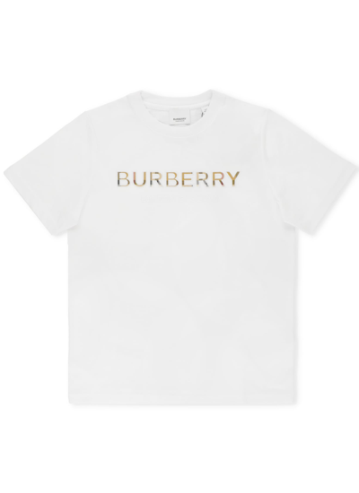 Burberry Kids' Eugene刺绣t恤 In White