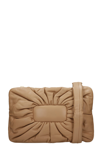 MLOUYE PUFF LARGE CLUTCH IN BEIGE LEATHER