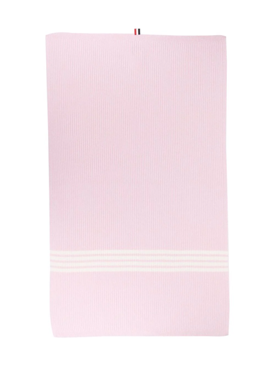 Thom Browne 4-bar Ribbed-knit Wool Blanket In Pink