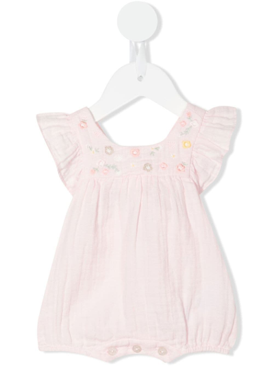 Tartine Et Chocolat Babies' Floral-embroidered Cotton Shorties In Pink