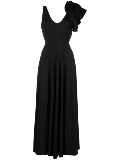 Maygel Coronel Ruffle-detail Caracciolo Maxi Dress In Black