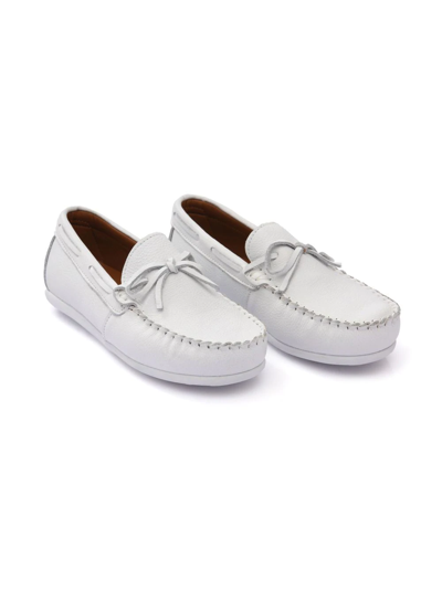 Moustache Kids' Leather Moccasin Loafers In White