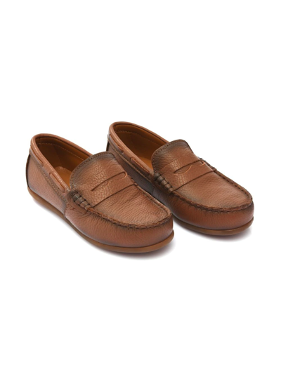 Moustache Kids' Leather Penny Loafers In Brown