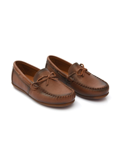 Moustache Kids' Leather Moccasin Loafers In Brown