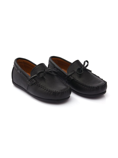 Moustache Kids' Leather Moccasin Loafers In Black