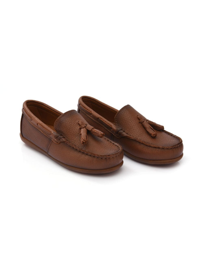 Moustache Kids' Tassel-front Faux Leather Loafers In Brown