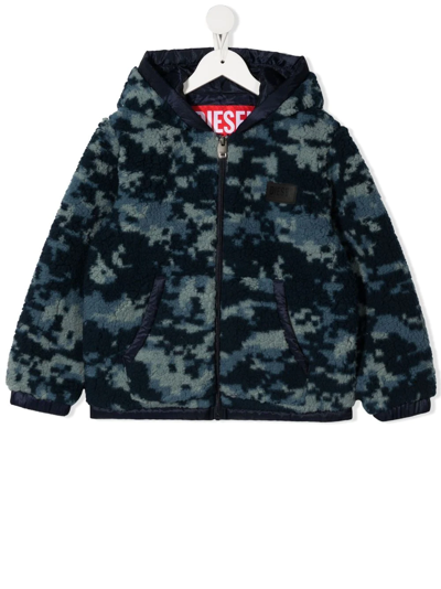 Diesel Kids' Camouflage-pattern Fleece Jacket In Blue