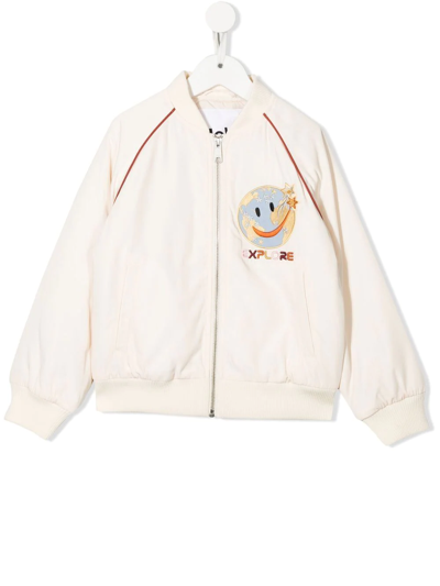 Molo Kids Neutral Planet Patch Bomber Jacket In White