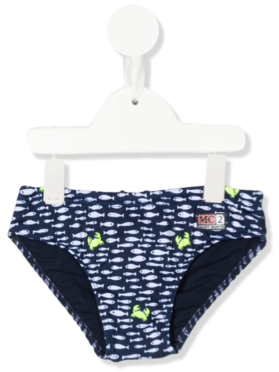 Mc2 Saint Barth Kids' Billy Fish-motif Swim Briefs In Blue