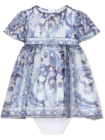Dolce & Gabbana Babies' Short-sleeved Midi Dress In Blue