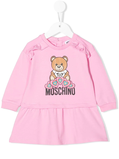 Moschino Babies' Teddy Bear-print Ruffled Mini Dress In Pink