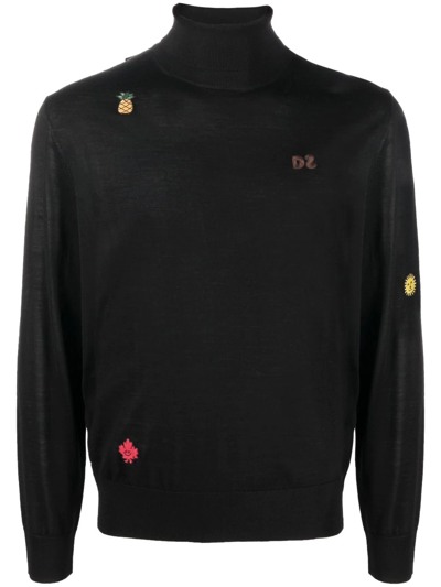 Dsquared2 Embroidered-motif Turtleneck Jumper In Black