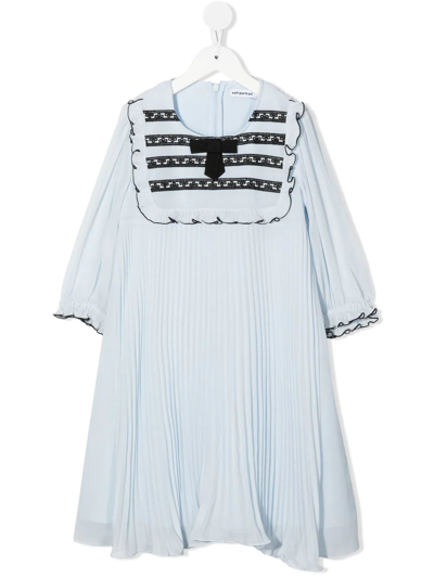 Self-portrait Kids' Pleated Recycled Polyester Chiffon Dress In Light Blue