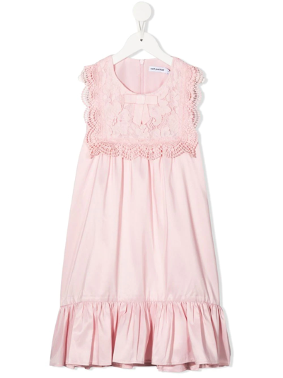 Self-portrait Kids' Guipure Lace-trimmed Taffeta Dress In Pink