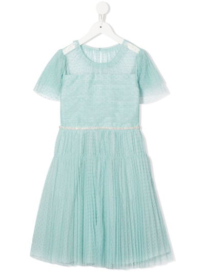 Self-portrait Kids' Rhinestone-embellished Woven Dress 3-12 Years In Mint