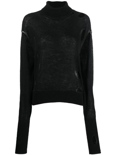 Mm6 Maison Margiela Half Glove Sleeves Turtle-neck Jumper In Black