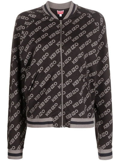 Kenzo Logo-print Zip-up Sweatshirt In Black