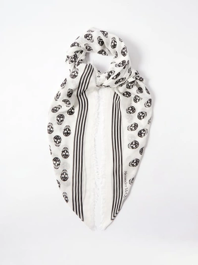 Alexander Mcqueen Fringed Printed Modal Scarf In Ivory/black