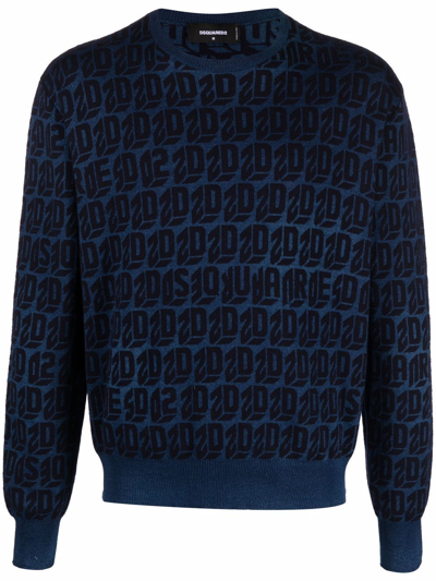 Dsquared2 Monogram Round Neck Knit In Blue