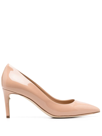 Ferragamo High-shine Finish 80mm Pumps In Beige