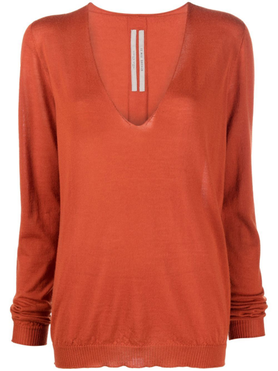 Rick Owens Cashmere V-neck Jumper In Orange