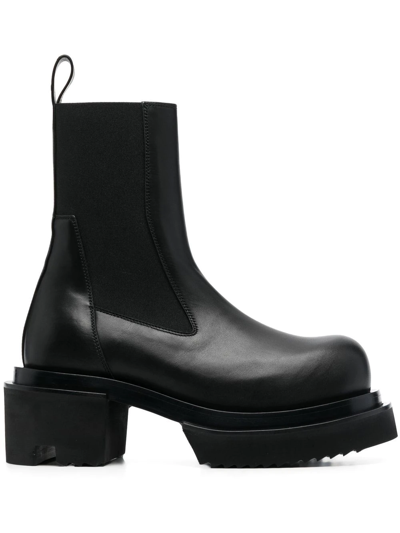 Rick Owens Beatle Bogun' Black Boots With Chunky Platform In Smooth Leather