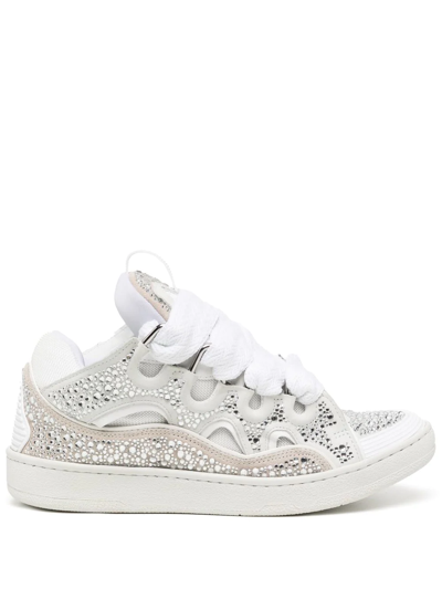 Lanvin Curb Rhinestone Sneakers In White