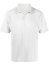 Issey Miyake Ribbed V-neck Polo Shirt With Striped Pattern In Grey