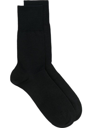 Falke Intarsia-knit Logo Cotton Socks In Black