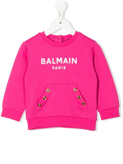 Balmain Babies' Logo-print Cotton Sweatshirt In Fuchsia