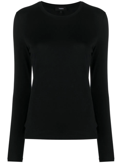 Theory Long-sleeved Cotton T-shirt In Black
