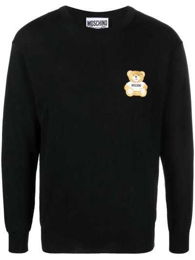 Moschino Teddy Bear Logo-embroidered Jumper In Black