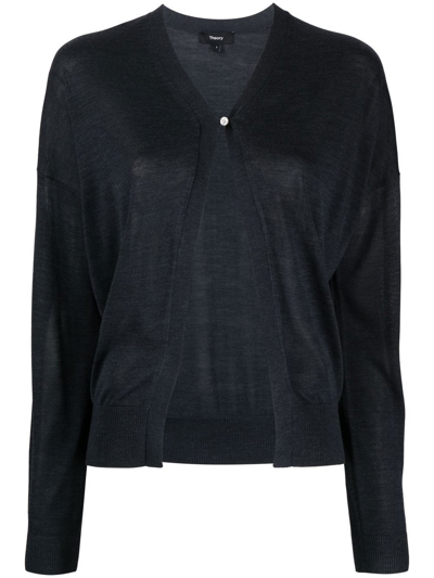 Theory Fine-knit Buttoned Cardigan In Blue