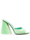 Attico Luz Mint Satin Sculptural Cone Heel Open Toe Mule In Green